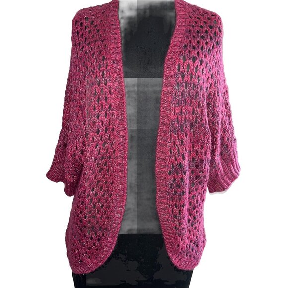 NWT Copper Key Cardigan Sweater Open Front Crochet Pink Purple Lightweight Sz M - Picture 1 of 8